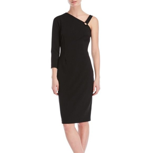 Ivanka Trump One Shoulder Black Fitted Dress - Picture 1 of 7